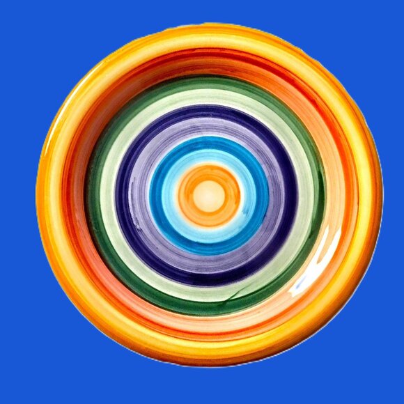 Tabletops Unlimited RONDO 10.5" Hand-Painted Dinner Plate ~ Circular Rainbow EVC - Picture 1 of 13